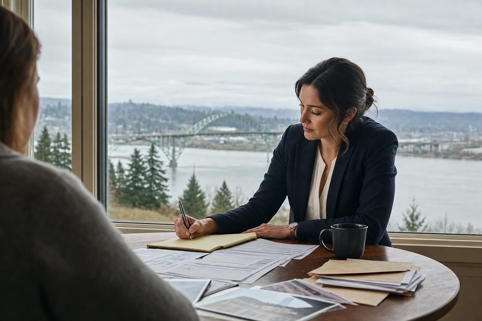 An attorney reviewing a client's claim related documents regarding a minor accident in Oregon