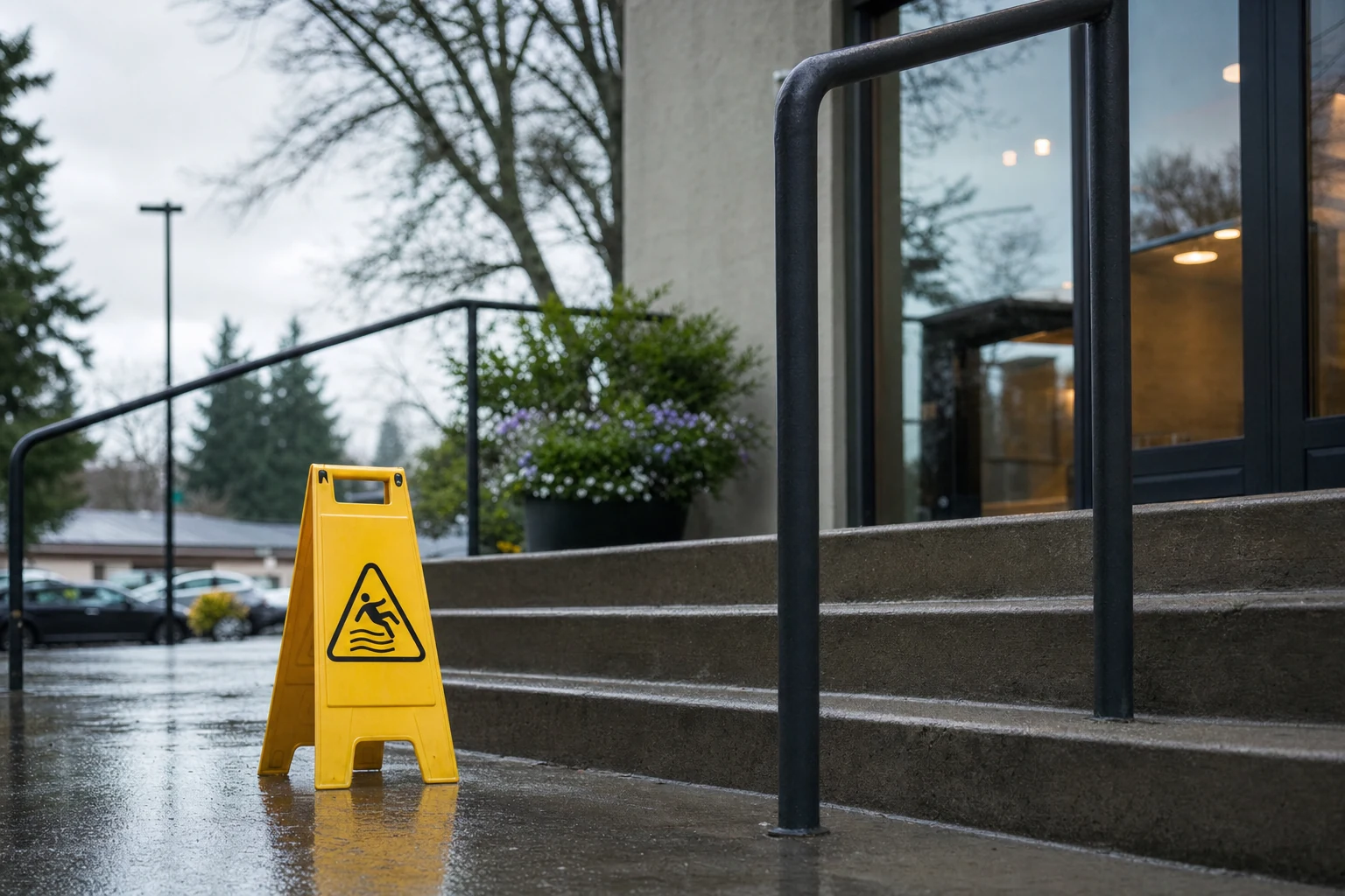 An image showing a caution sign on a slippery floor, representing potential premises liability situations.