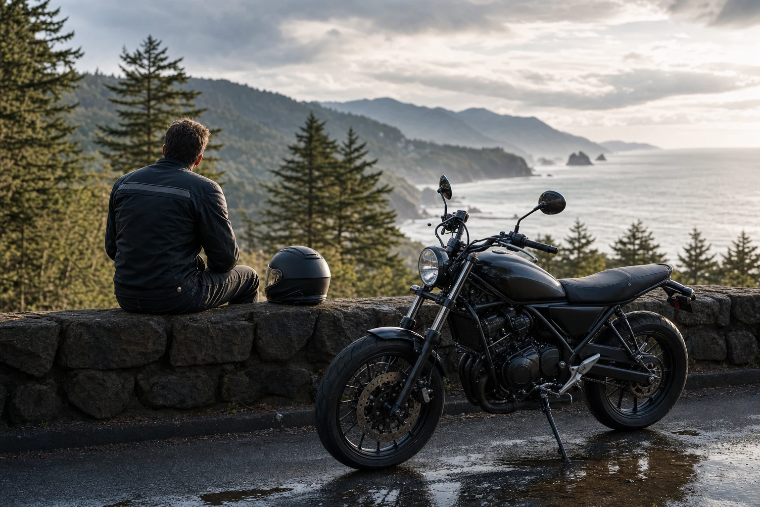 An image showing a motorcyclist riding on an open highway, representative of potential risk factors for injury.