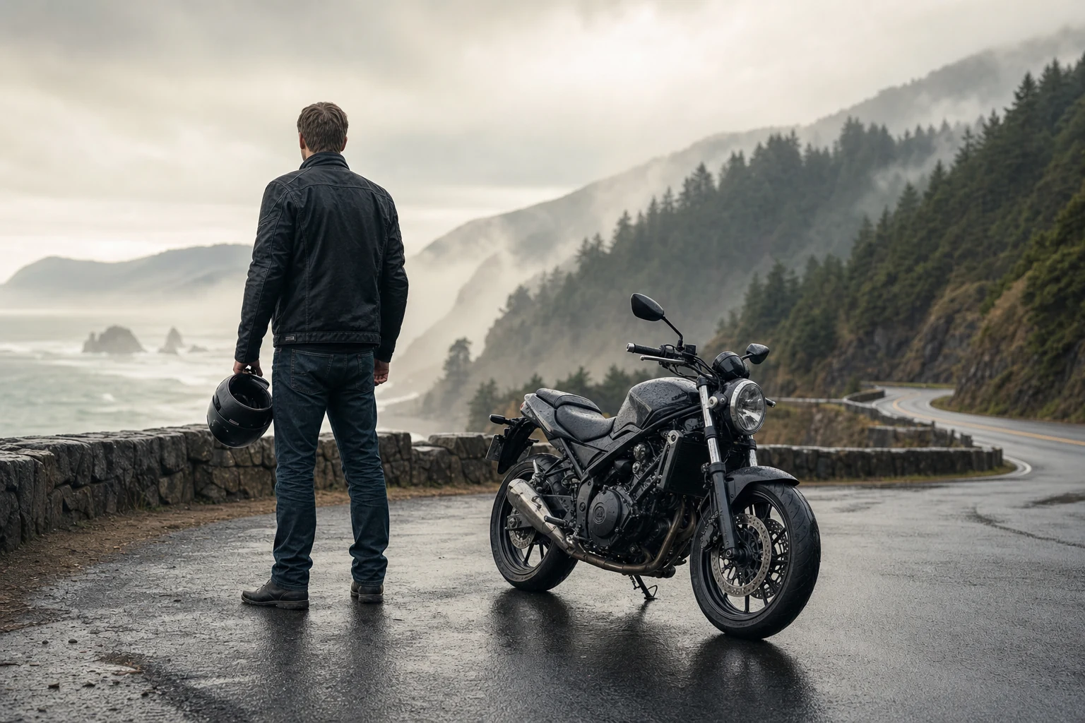 An attorney from Pacific Injury Law Firm discussing a motorcycle accident lawsuit with an injured client.