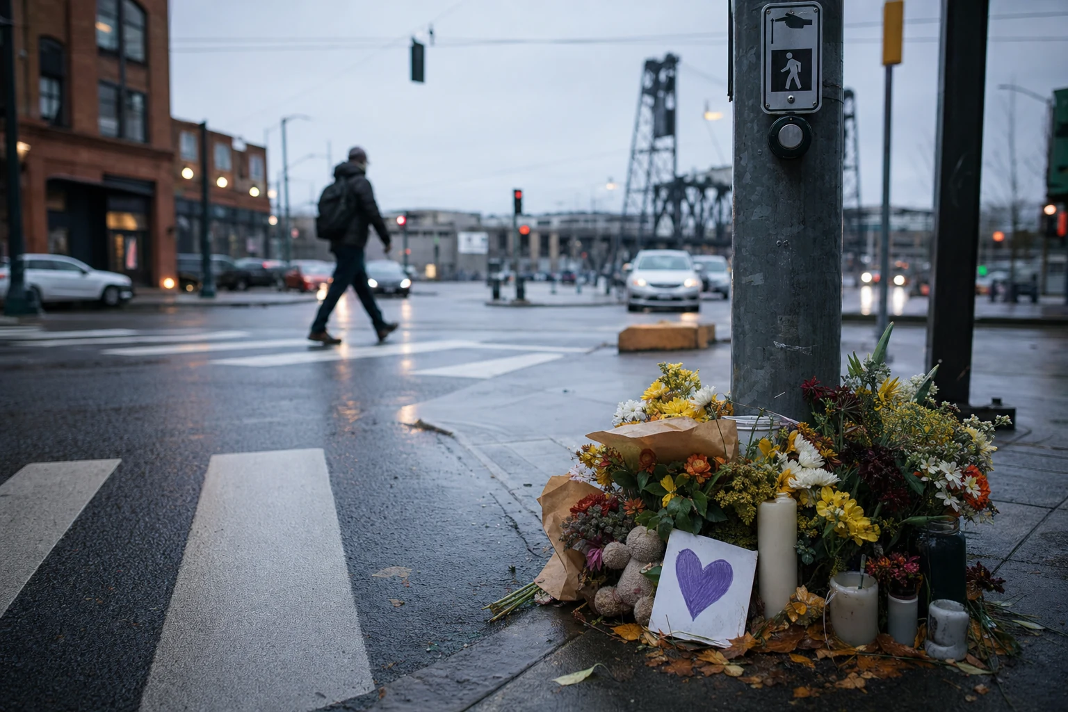 A poignant image of emergency services at a crash site on Southeast 148th Avenue, Portland - one tragic scene amidst a rising trend of traffic fatalities.