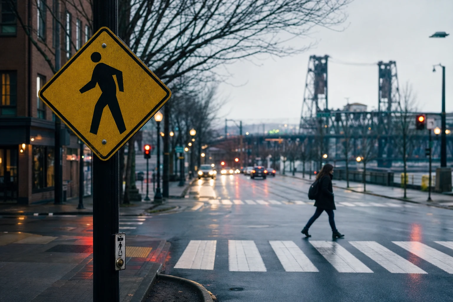 A busy city street with pedestrians crossing hurriedly while vehicles zoom past, symbolizing the escalating issue of pedestrian accidents.