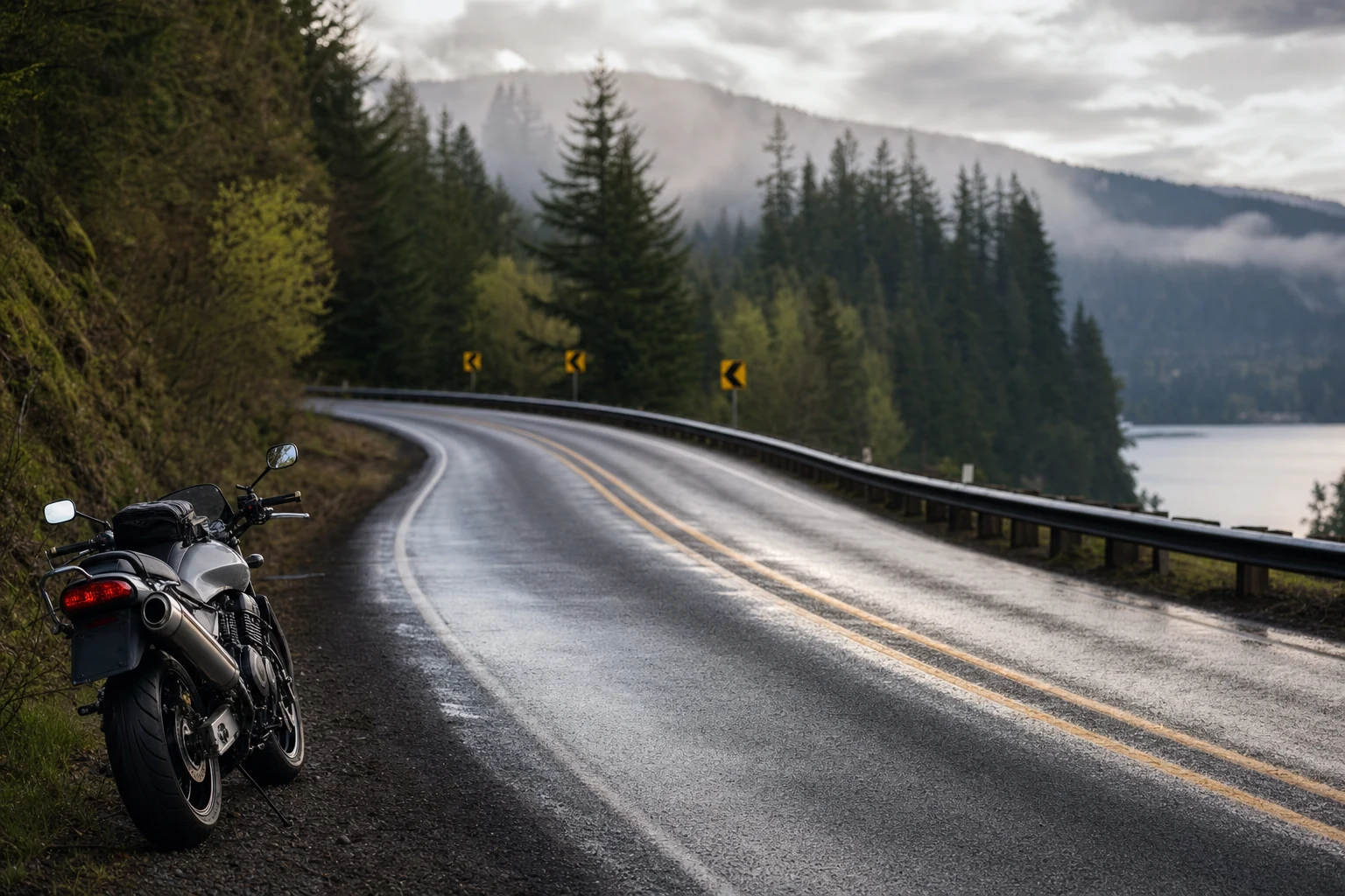 A motorcyclist navigating a challenging road condition while maintaining safe speed, illustrating safety practices against common causes of motorcycle accidents.
