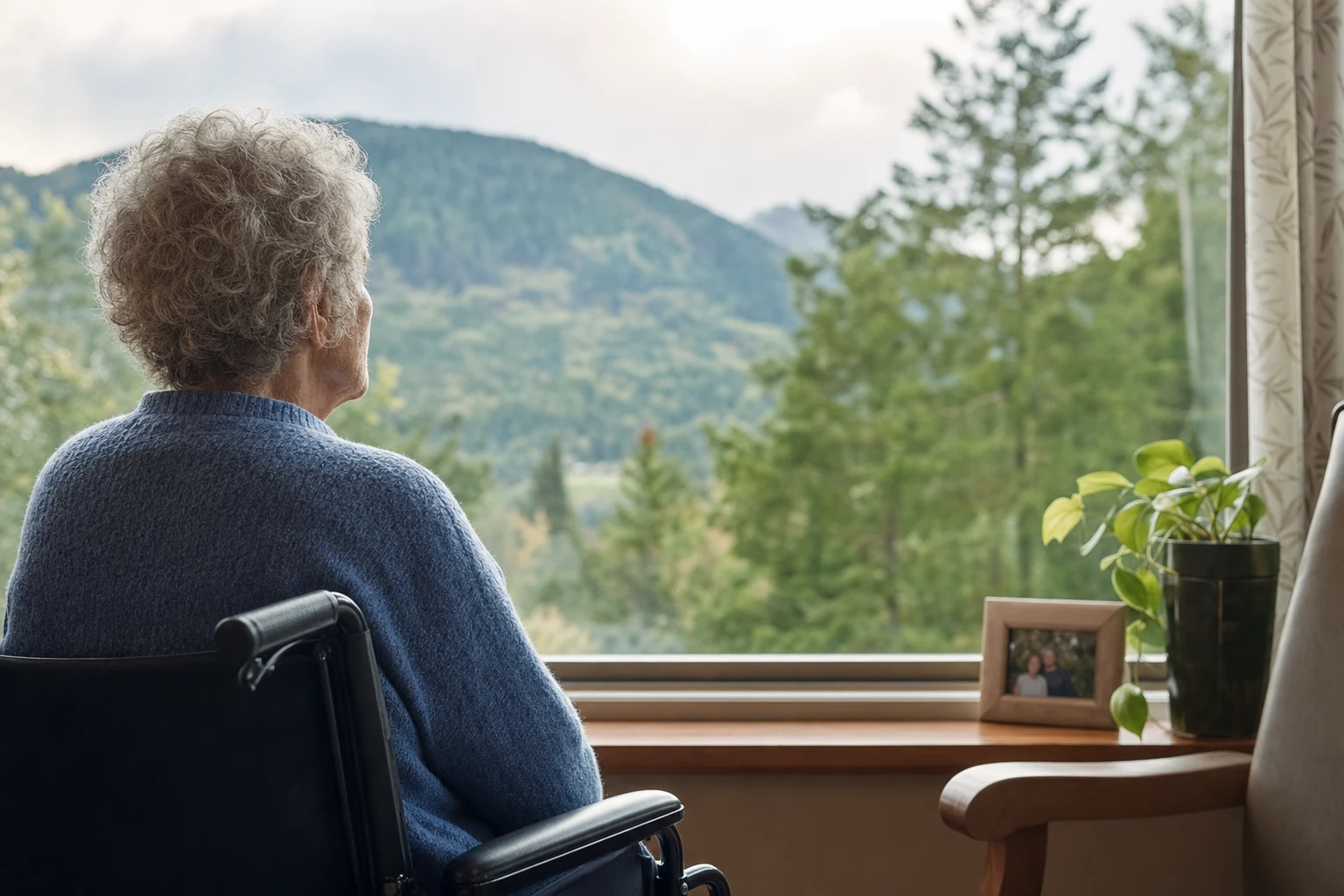 "Nursing home abuse in Oregon: elderly woman sitting alone in a care facility, highlighting the need for awareness and legal action"