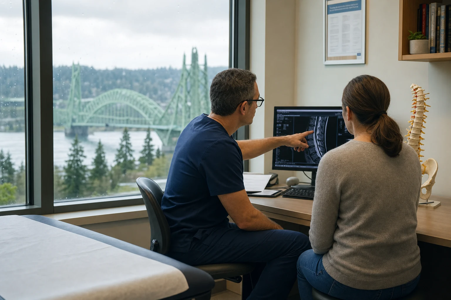 "Image showing a patient consulting with a specialist doctor after an Oregon car accident, highlighting the importance of expert medical care for recovery and personal injury claims."