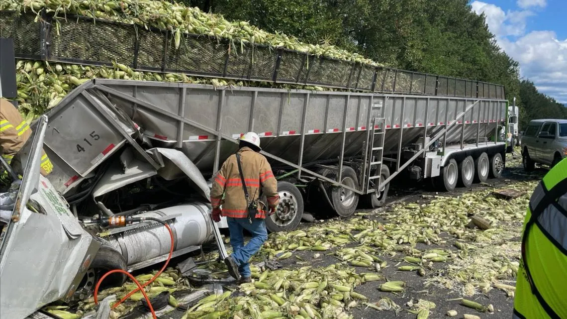 I-84 Cleared and Open Following Semi Crash and Corn Spill Near Bridal Veil