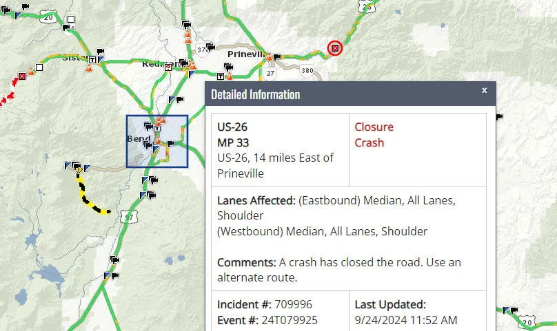 Critical Injury in Highway 26 Rollover Leads to Extended Closure Near Prineville