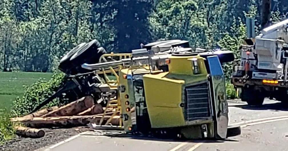 Log Truck Overturns in Sweet Home, Prompting Swift Local Response